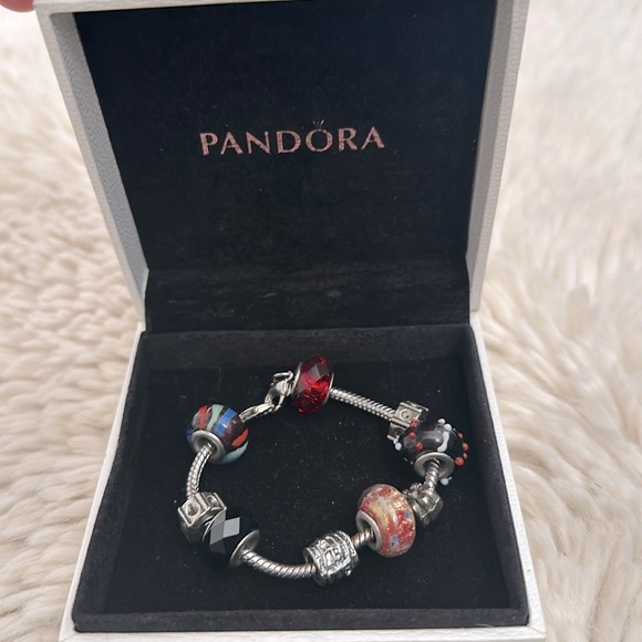 Authentic Pandora bracelet with 7 charms. Box included. - Picture 1 of 5